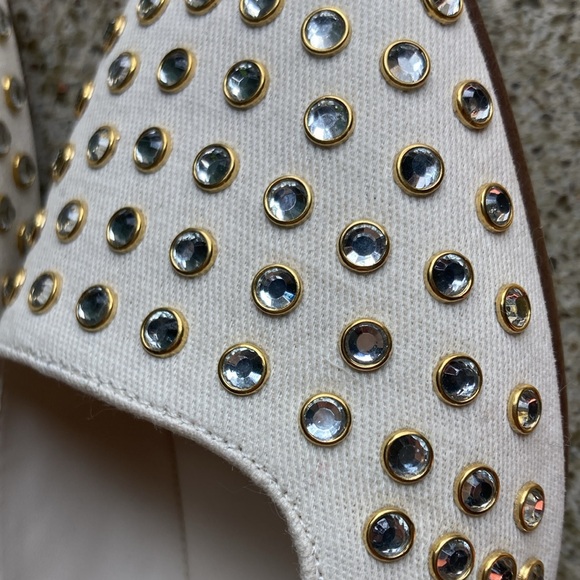 Camila Coelho Princess Cream Studded Mary Jane Flats Canvas Jewel Embellishments - Picture 8 of 11